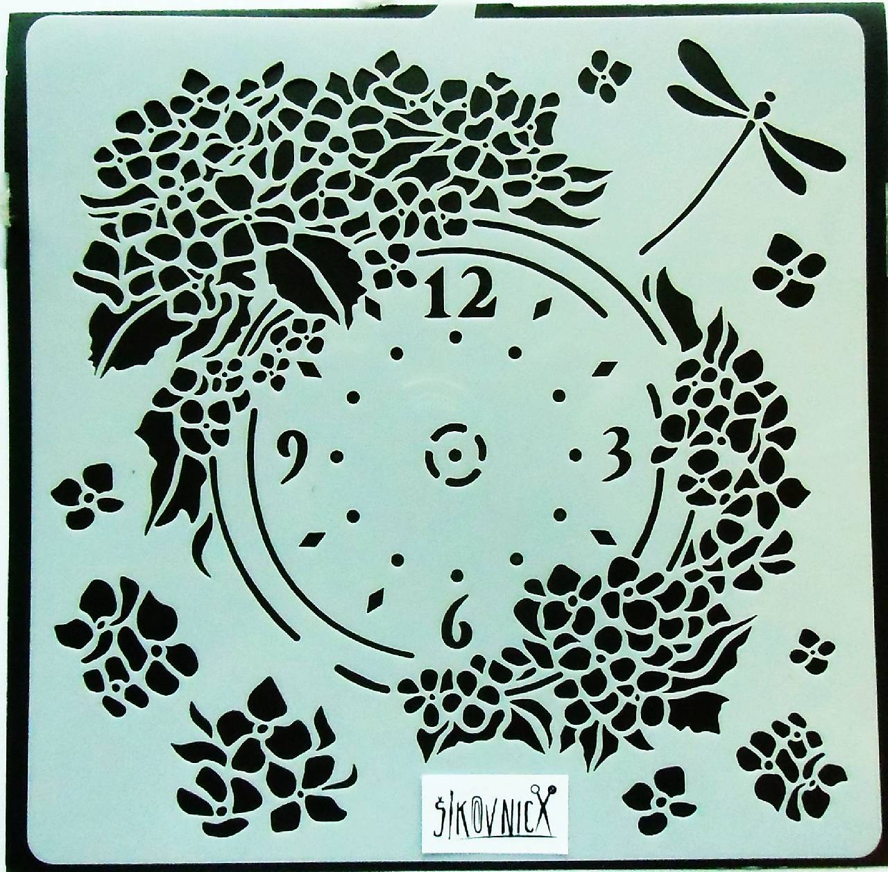 Šablóna Stamperia - 18x18 cm (hodiny, kvety, vážka)