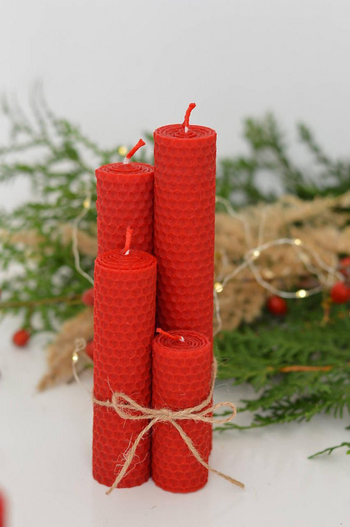 Sviečky - Adventné sviečky zo včelieho vosku - červené  - 13834754_