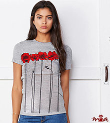 Topy, tričká, tielka - Zľava 40% - ručne maľované krátkorukávové tričko Poppies - 13835886_