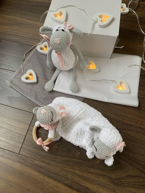 Hračky - baby SET 3 ks-ovečka Ňuňu v ružovom - 13839682_
