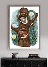 Grafika - Grafika- print - Celú zimu prespí- veverička a sova - 13842312_