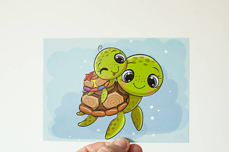 Papier - Pohľadnica " Roztomilé korytnačky" - 13844773_