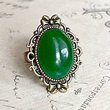 Prstene - Green Jade Vintage Bronze Ring / Prsteň so zeleným jadeitom - 13847438_