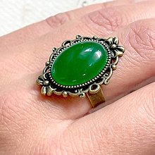 Prstene - Green Jade Vintage Bronze Ring / Prsteň so zeleným jadeitom - 13847440_
