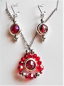 Sady šperkov - Hematit- rakúsky brúsený krištáľ- sady (Červená) - 13846405_