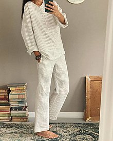 Pánske oblečenie - Pánske ľanové pyžamo - 13847997_