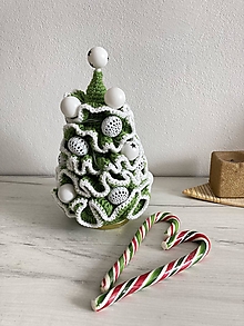 Dekorácie - Vianočný stromček Svietiaci s dekoráciami (***vrch biela guľa/hviezdy, vnútro polystyrén výška 27 cm) - 13847698_
