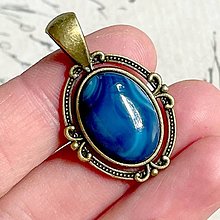 Náhrdelníky - Natural Blue Agate Pendant / Prívesok s modrým achátom (Vintage lôžko s mašličkami) - 13850226_