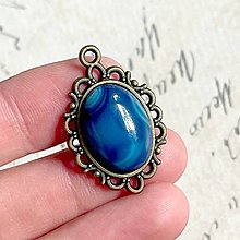 Náhrdelníky - Natural Blue Agate Pendant / Prívesok s modrým achátom (Vintage lôžko s oblúčikmi) - 13850228_