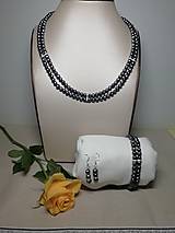 Sady šperkov - Sada (3ks) Čierne Riečne Perly (dvojradové), 925 Striebro, Zirkóny (Elegant) - 13851634_
