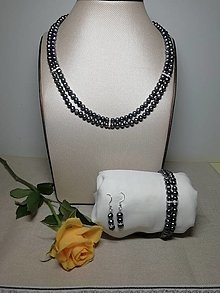 Sady šperkov - Sada (3ks) Čierne Riečne Perly (dvojradové), 925 Striebro, Zirkóny (Elegant) - 13851634_