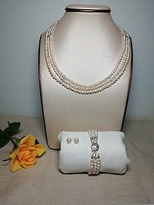 Sady šperkov - Sada (3ks) Biele Riečne Perly (trojradové), 925 Striebro, Zirkóny (Elegant) - 13851685_