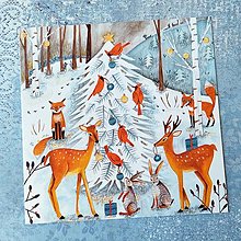 Papier - Zvieratká majú Vianoce - pohľadnica s glitrami - 13858067_