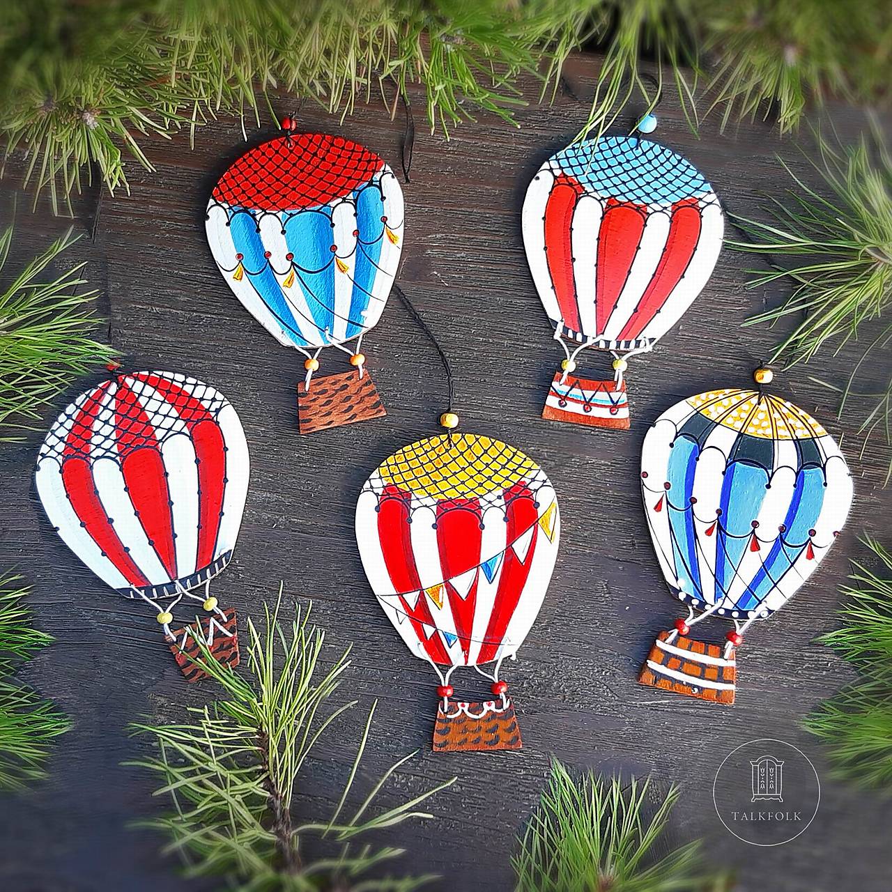 Drevené vianočné ozdoby - Aerostaty (5ks)