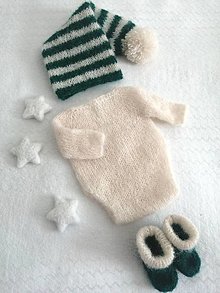 Detské oblečenie - Newborn vianočné oblečko (smotanovo-zelený set) (Zvýhodnená cena set (body, čiapka, ponožky)) - 13854904_