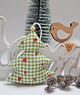 Dekorácie - Vianočné ozdôbky - zeleno biele káro - stromček - 13855850_