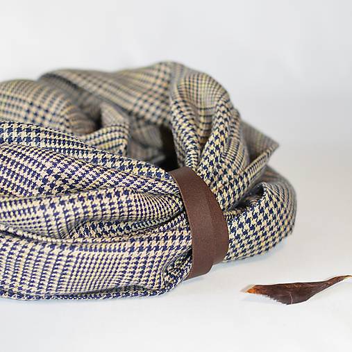 Pánske doplnky - Exkluzívny pánsky ľanový nákrčník s koženým remienkom - 13861176_