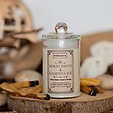 Svietidlá a sviečky - Sviečka zo sójového vosku v skle - Mokré drevo&Kamenná soľ - 13861847_
