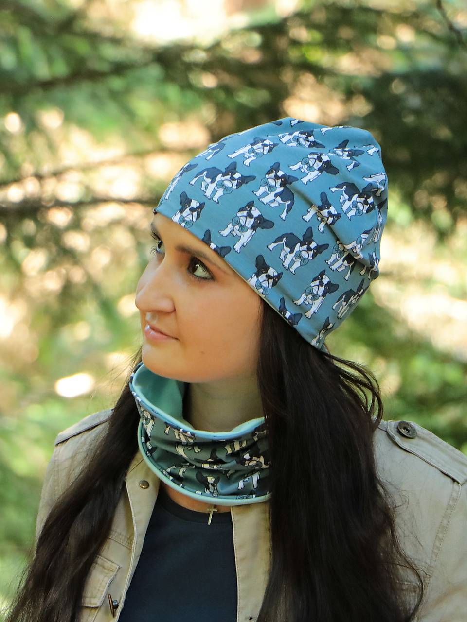 Buldočkovia dizajnová čiapka, nákrčník alebo set