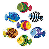 Dekorácie - Sada farebných rybičiek na stenu ze dreva - 7ks - 13865264_