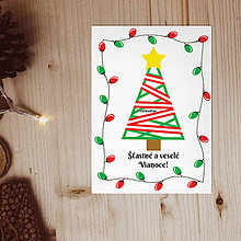 Papiernictvo - Vianočné pohľadnice vianočný stromček a vianočné svetielka (stuhy) - 13864487_