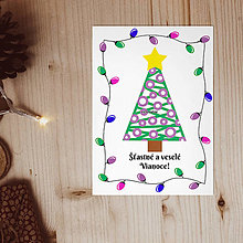 Papiernictvo - Vianočné pohľadnice vianočný stromček a vianočné svetielka (vianočné gule) - 13864493_