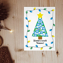 Papiernictvo - Vianočné pohľadnice vianočný stromček a vianočné svetielka (snehové vločky) - 13864494_