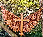 Dekorácie - 3D Drevorezba Anjelské krídla a kríž. - 13866818_