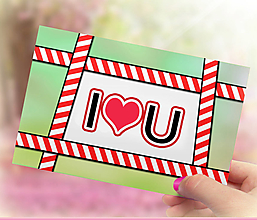 Papiernictvo - Valentínske pohľadnice I ♥ U (10 (pásiky)) - 13874784_