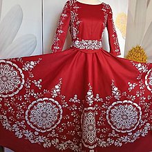 Šaty - Spoločenské šaty Floral Folk - " Red & white " - 13875016_