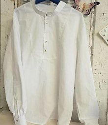 Pánske oblečenie - "FLORAL FOLK"  pánska  košeľa so stojačikom  (Dlhý rukáv snehobiela) - 13875659_