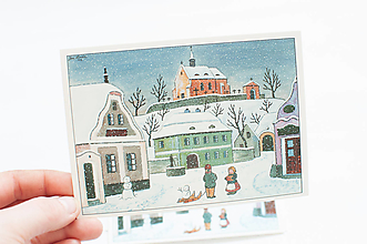 Papier - Pohľadnica "Náves v zimě 1944, Jozef Lada" - 13878995_