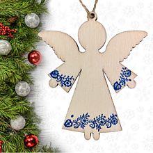 Dekorácie - Drevená vianočná ozdoba - modrý anjel - folklórny - 13877097_