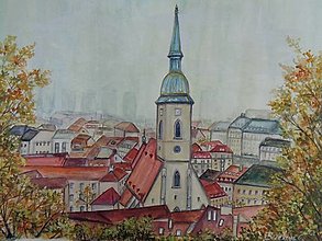 Obrazy - Jeseň v Bratislave (akvarel) (bez rámu) - 13880403_