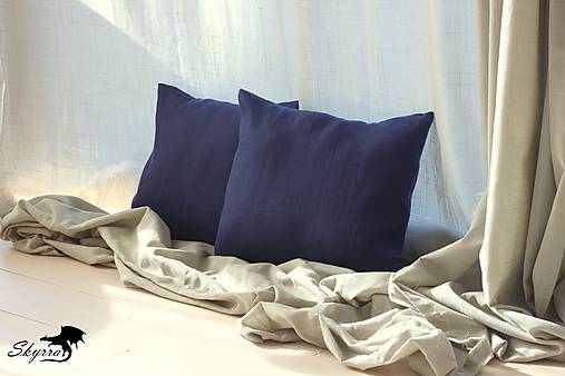 Úžitkový textil - Vankúše ľanové tmavomodré - 13882220_