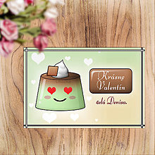 Papiernictvo - Valentínska pohľadnica - puding(želé) zamilovaný (pistáciový s čokoládou) - 13882460_