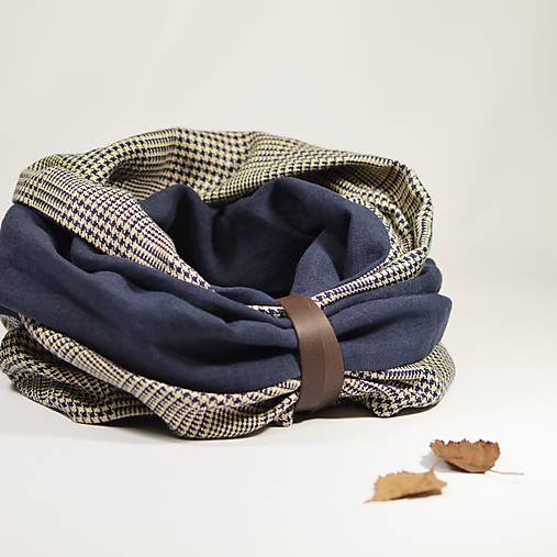 Pánske doplnky - Exkluzívny pánsky ľanový nákrčník s koženým remienkom - 13886395_