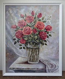 Obrazy - Červené ruže... (biely drevený rám 1) - 13887258_