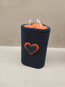 Svietidlá a sviečky - Sviečka z vosku s troma knôtmi (oranžovo-modrá) - 13887650_