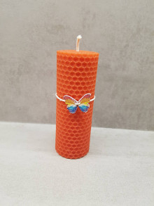 Sviečky - Sviečka z vosku s motýlikom  (Oranžová) - 13887775_