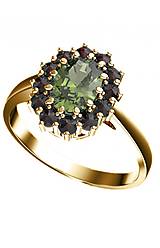 Prstene - Strieborný prsteň 925 Kamélia s prírodnými granátmi a vltavínom, prsteň s prírodnými granátmi a vltavínom v bielom a zla - 13884509_