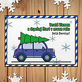 Papiernictvo - Vianočná pohľadnica auto obrys a pásikavý okraj - 13887843_