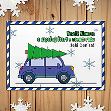 Papiernictvo - Vianočná pohľadnica auto obrys a pásikavý okraj (päťdverové oblé) - 13887843_