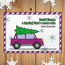 Papiernictvo - Vianočná pohľadnica auto obrys a pásikavý okraj (päťdverové hranaté) - 13887844_