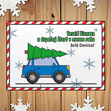 Papiernictvo - Vianočná pohľadnica auto obrys a pásikavý okraj (trojdverové hranaté) - 13887846_