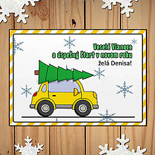 Papiernictvo - Vianočná pohľadnica auto obrys a pásikavý okraj (trojdverové oblé) - 13887848_