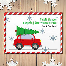 Papiernictvo - Vianočná pohľadnica auto - bez obrysu jednoliaty rám - 13887849_