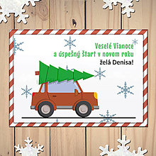 Papiernictvo - Vianočná pohľadnica auto - bez obrysu jednoliaty rám (trojdverové hranaté) - 13887852_