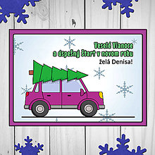 Papiernictvo - Vianočná pohľadnica auto (aj okraje) (jednoliaty rám) (päťmiestne hranaté) - 13887861_