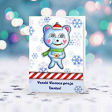 Papiernictvo - Vianočná pohľadnica - ľadový medvedík (a vianočné cukrovie) - 13887878_